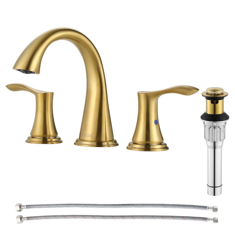 PARLOS Widespread Bathroom Faucet 2 Handles with Pop Up Sink Drain and cUPC Faucet Supply Lines, Brushed Gold, Demeter 1364708 - Image 1